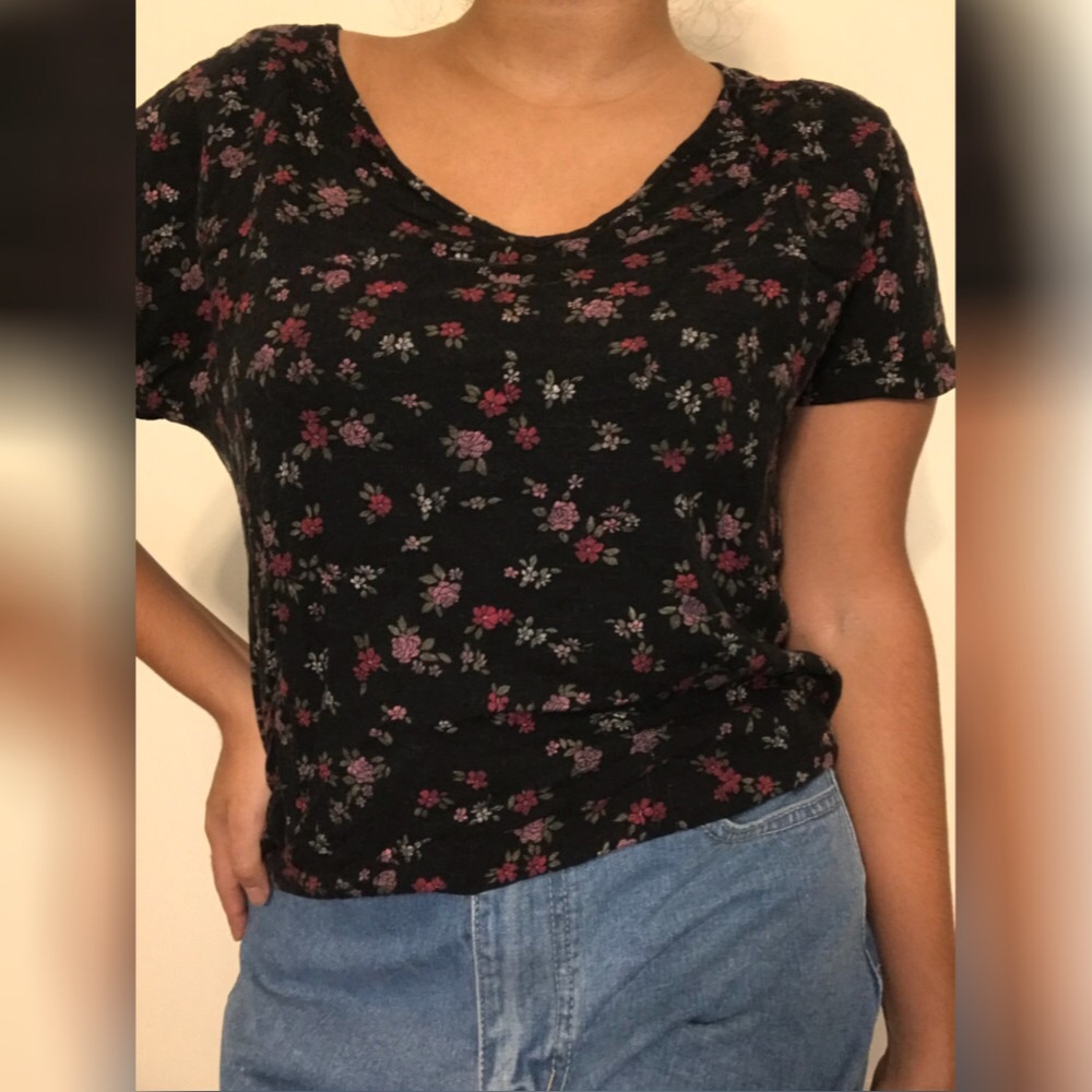 Black floral pattern top